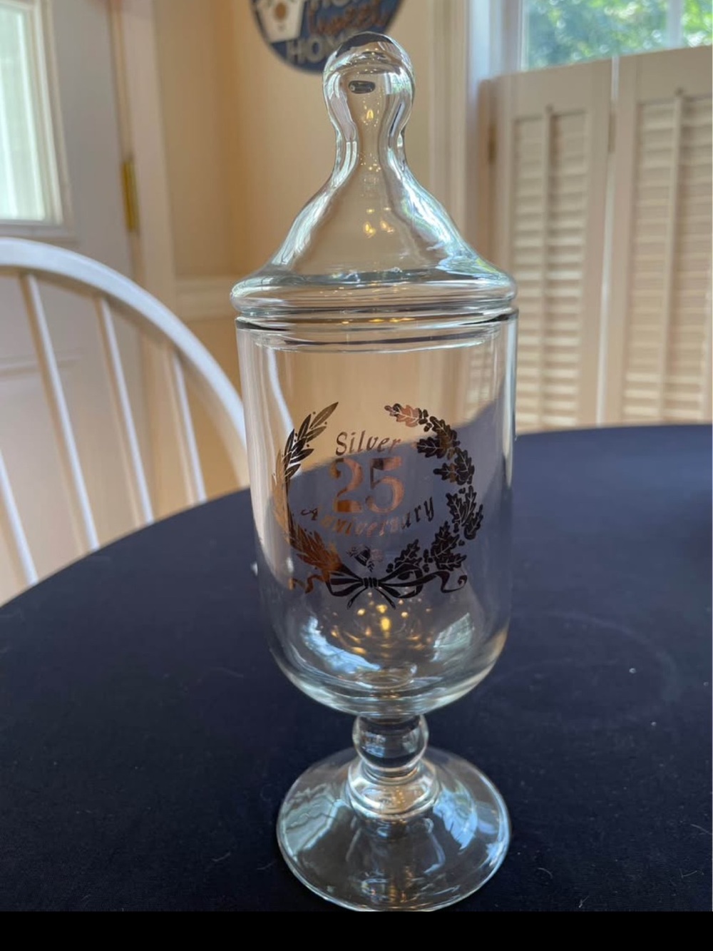 Vintage West Virginia Glass 25th Anniversary Candy Jar 9.5”